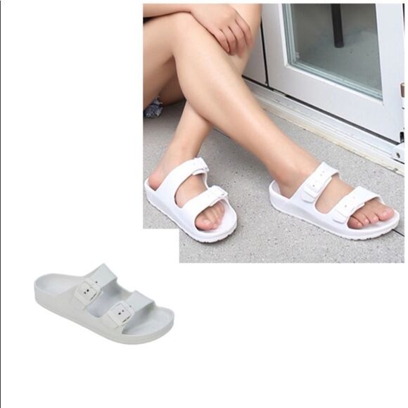 𝅺White Summer Double Strap Sandals - Picture 1 of 2